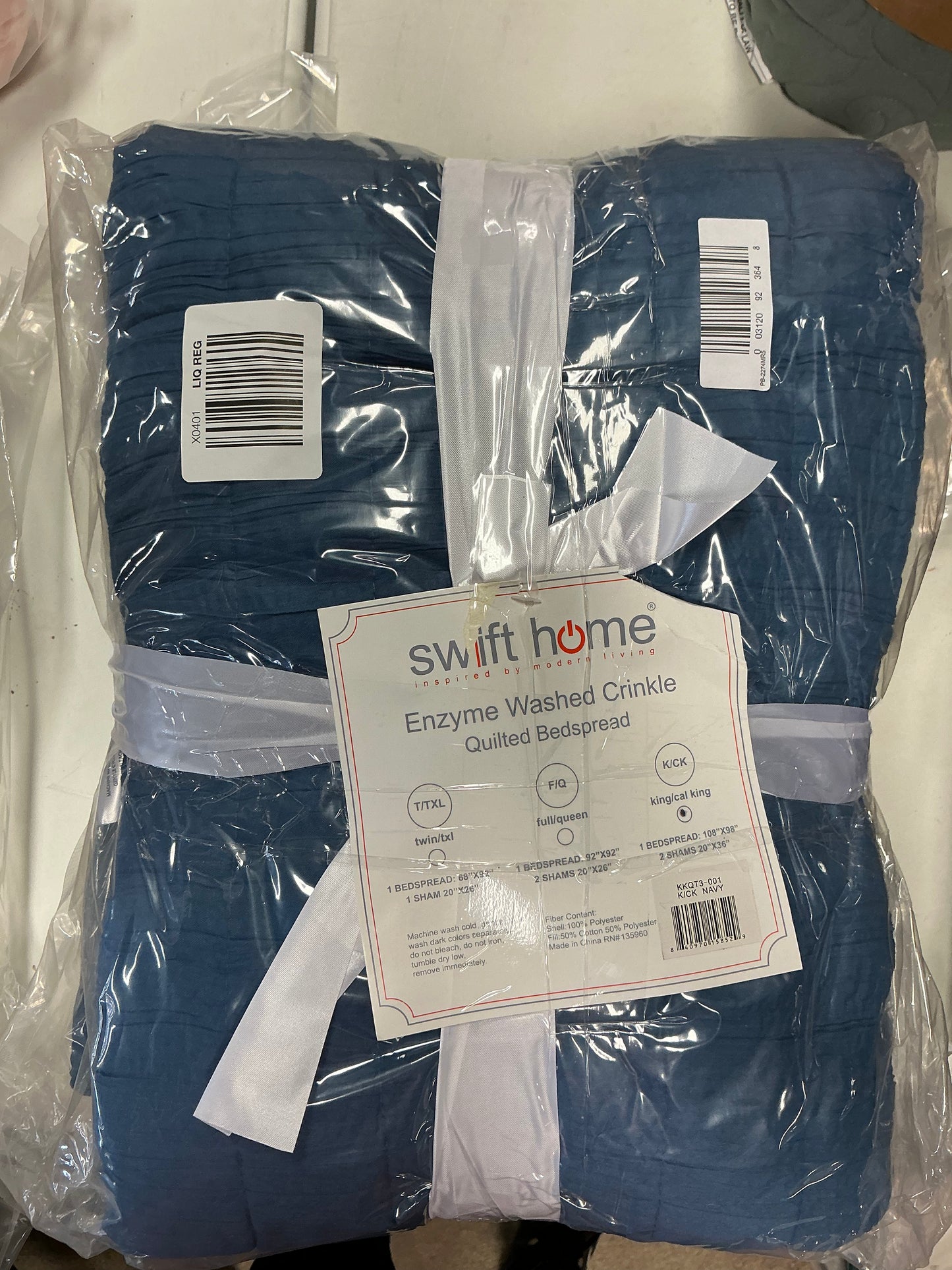 Navy Swift Home Enzyme Washed Crinkle Quilt Set king/cal 3pcs