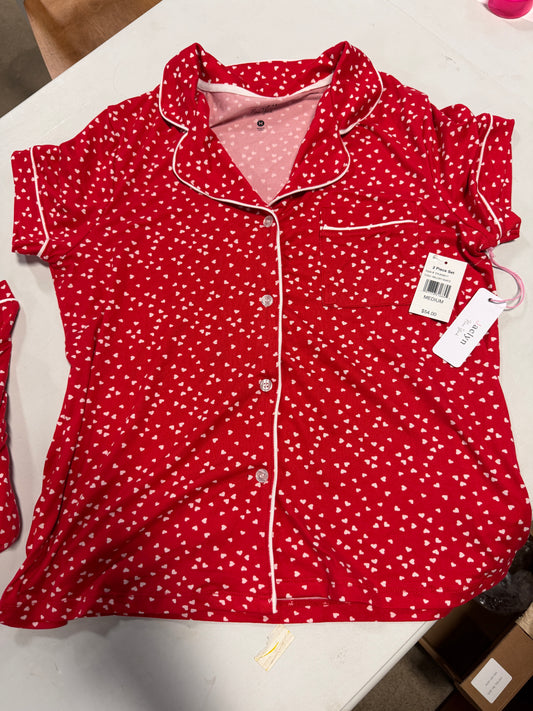 Women’s 2pc Pajama Set Red with white flowers - size Medium