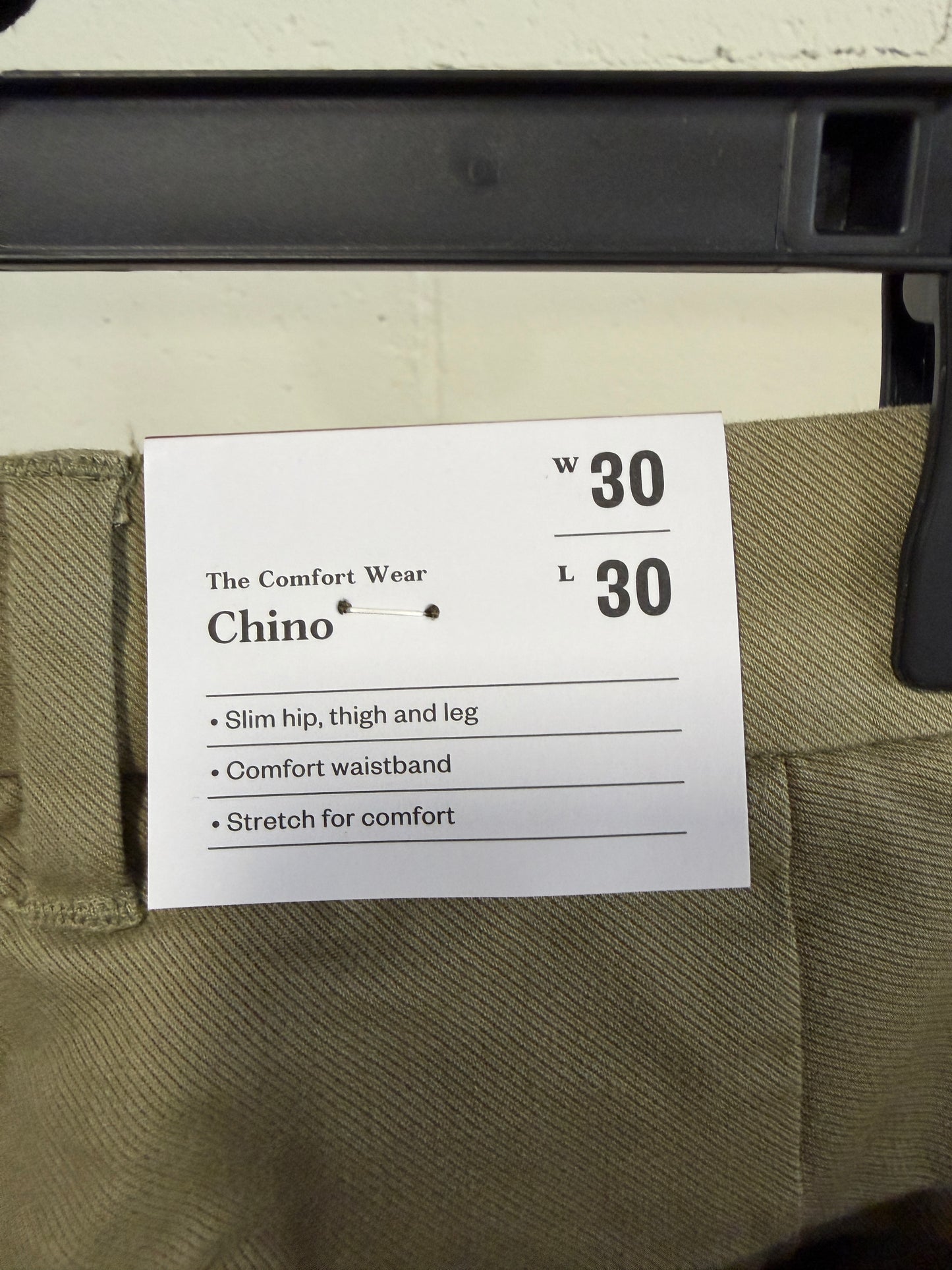 Men’s Chino Slim Fit Pants, Color Olive, Size 30 x 30