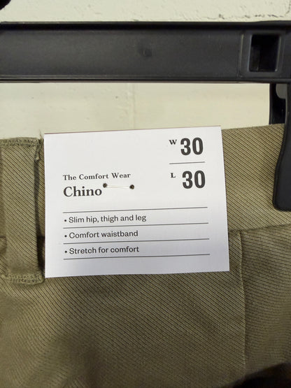 Men’s Chino Slim Fit Pants, Color Olive, Size 30 x 30