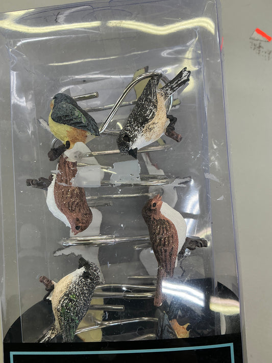 Thrifty 70- Avanti Love Nest 12 Shower Curtain Hooks, never used only two birds are damaged-one has a broken beak and tail & the other just the tail- As is- Final sale- No return