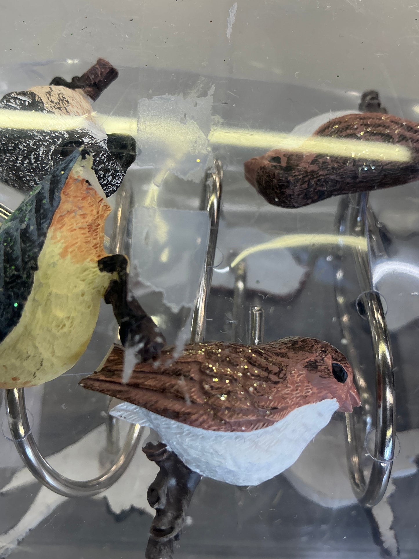 Thrifty 70- Avanti Love Nest 12 Shower Curtain Hooks, never used only two birds are damaged-one has a broken beak and tail & the other just the tail- As is- Final sale- No return