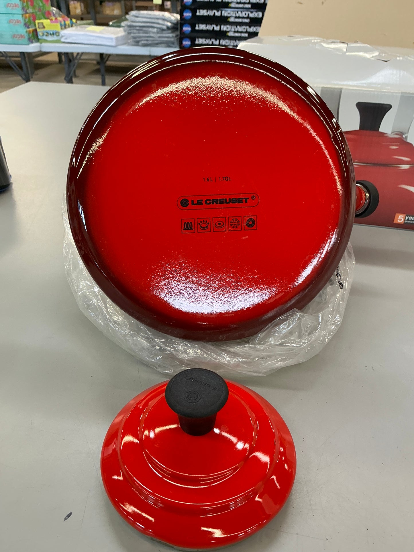 Thrifty 70- Le Creuset Enameled Steel 1.7-quart Cerise Whistling Tea Kettle- Open box- Used (see picture)- As is- Final sale- No return