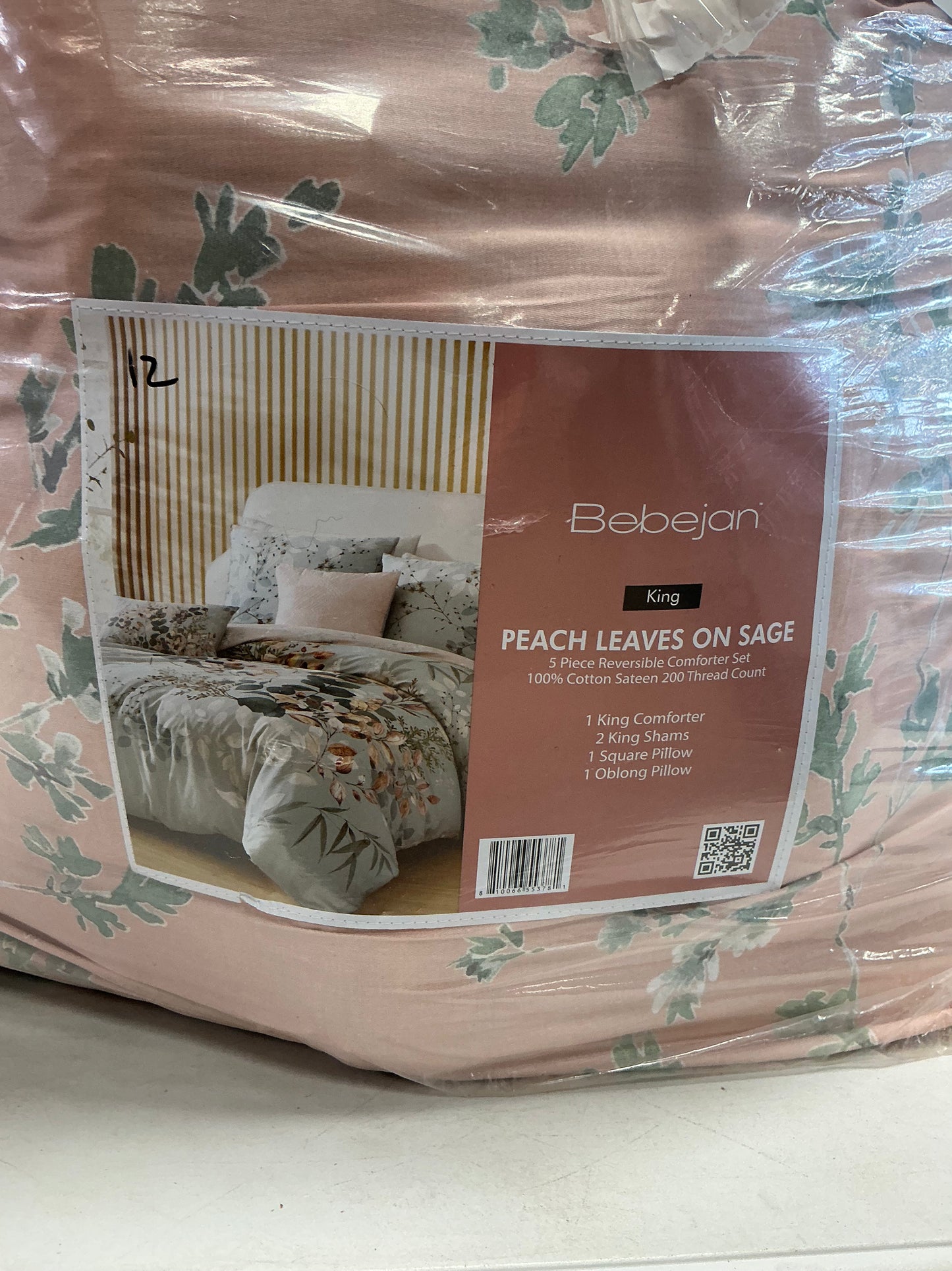 Bebejan Peach Leaves 5-pc. Midweight Reversible Comforter Set king