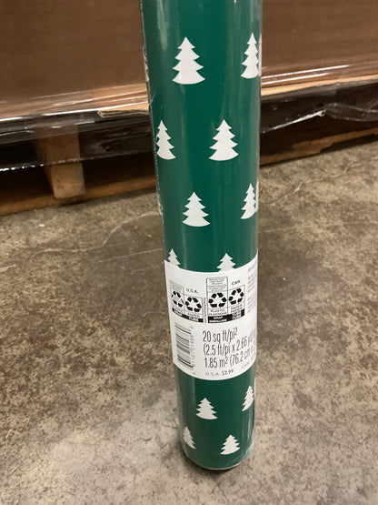 Christmas Roll Wrap White Trees on Green (20 sq ft)