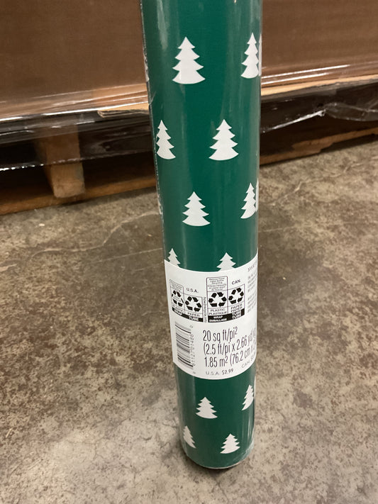 Christmas Roll Wrap White Trees on Green (20 sq ft)