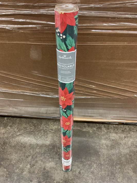 Christmas Roll Wrap Poinsetta on Green (35 sq ft)