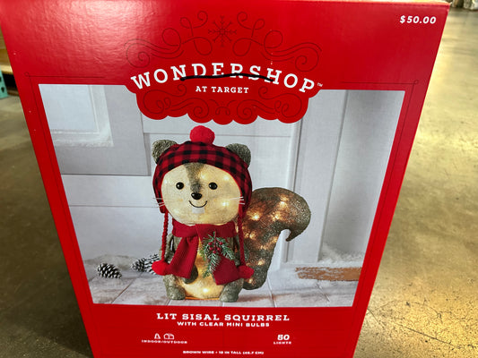 Christmas Lit Sisal Squirrel w/ Clear Mini Bulbs