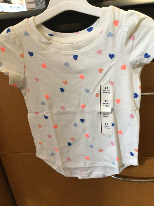 Short Sleeve Shirt - White, Hearts - Size 2T