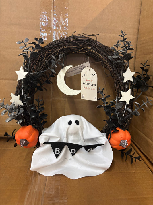 Small 12” Boo Ghost Halloween Wreath