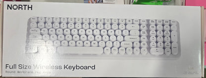 North Full Size Round Pop Key Wireless Keyboard - White: 105 Keys, Radio Frequency