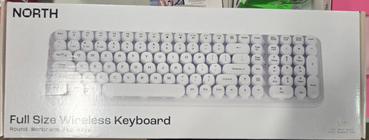 North Full Size Round Pop Key Wireless Keyboard - White: 105 Keys, Radio Frequency