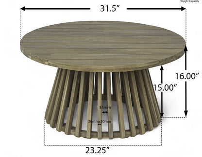 Rustic Outdoor Acacia Wood Round Coffee Table with Slatted Design PICKUP ONLY