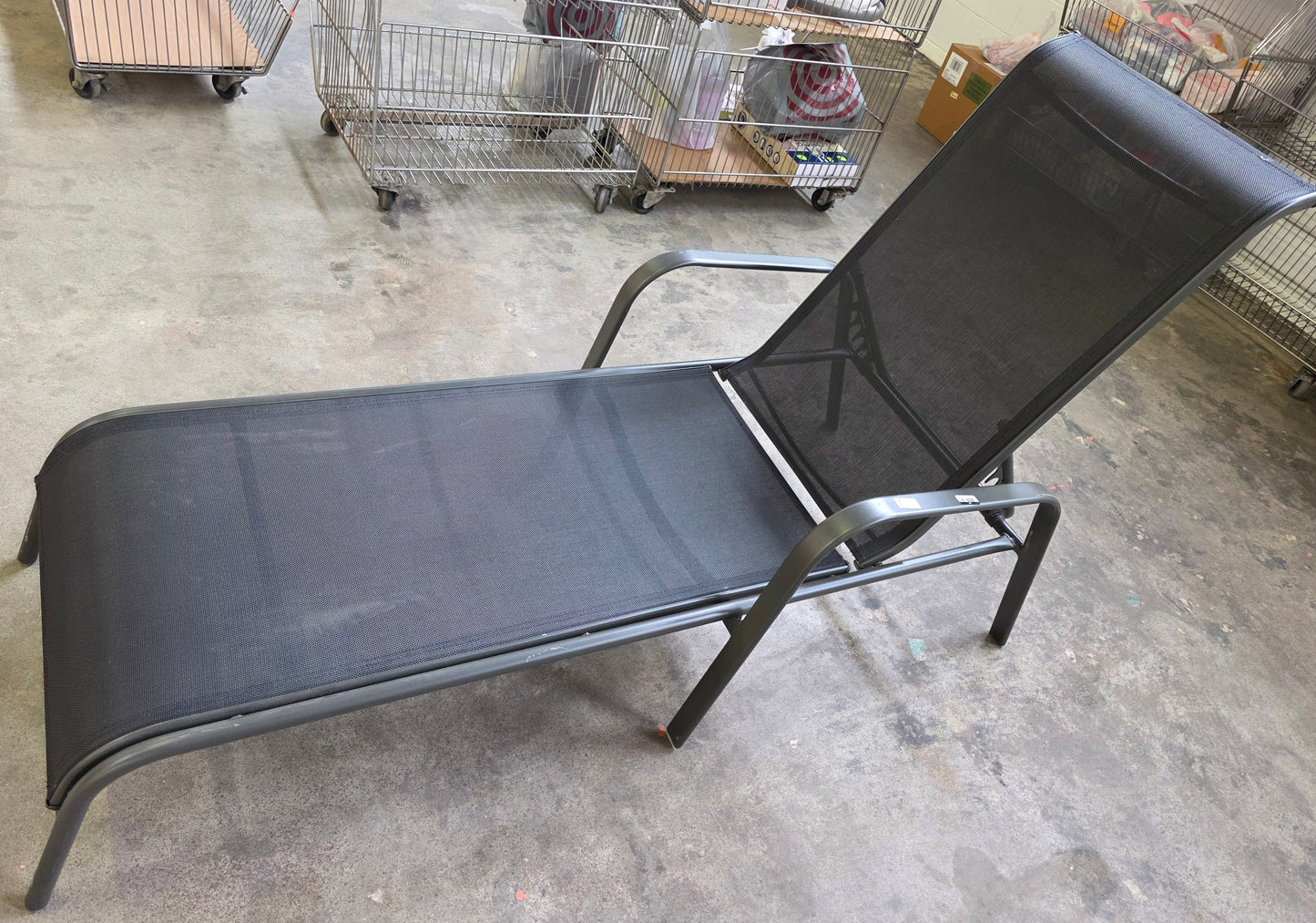Sling Stacking Steel Outdoor Patio Chaise Lounge Black  - PICKUP ONLY