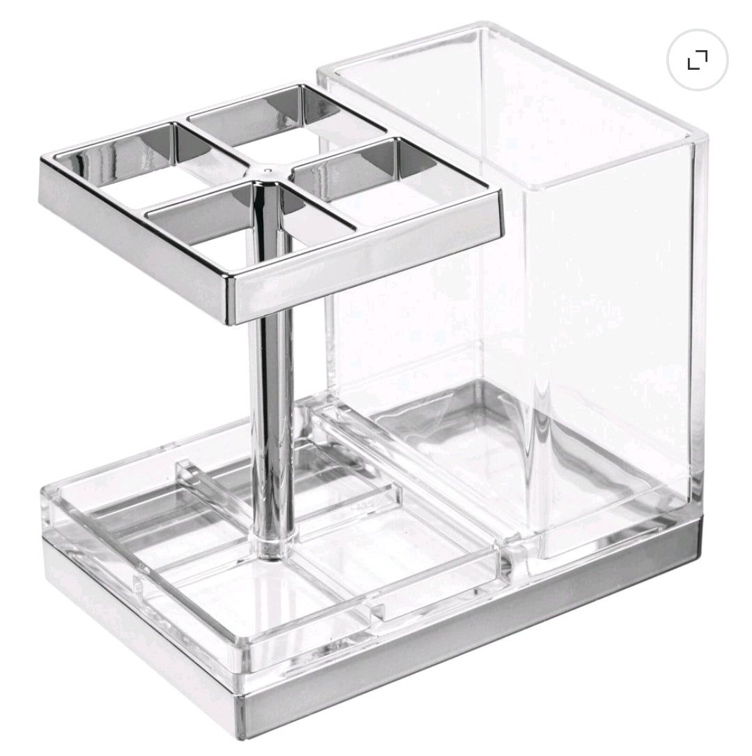 mDesign Plastic Toothbrush, Toothpaste Storage Organizer Holder -Clear/Chrome