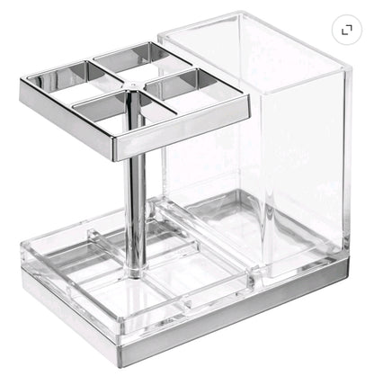mDesign Plastic Toothbrush, Toothpaste Storage Organizer Holder -Clear/Chrome