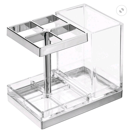 mDesign Plastic Toothbrush, Toothpaste Storage Organizer Holder -Clear/Chrome