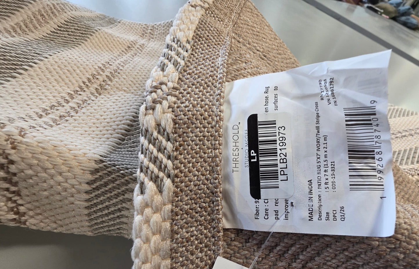 5'x7' Pieced Striped Outdoor Patio Woven Area Rug Tan - Threshold™ designed with Studio McGee PICKUP ONLY
