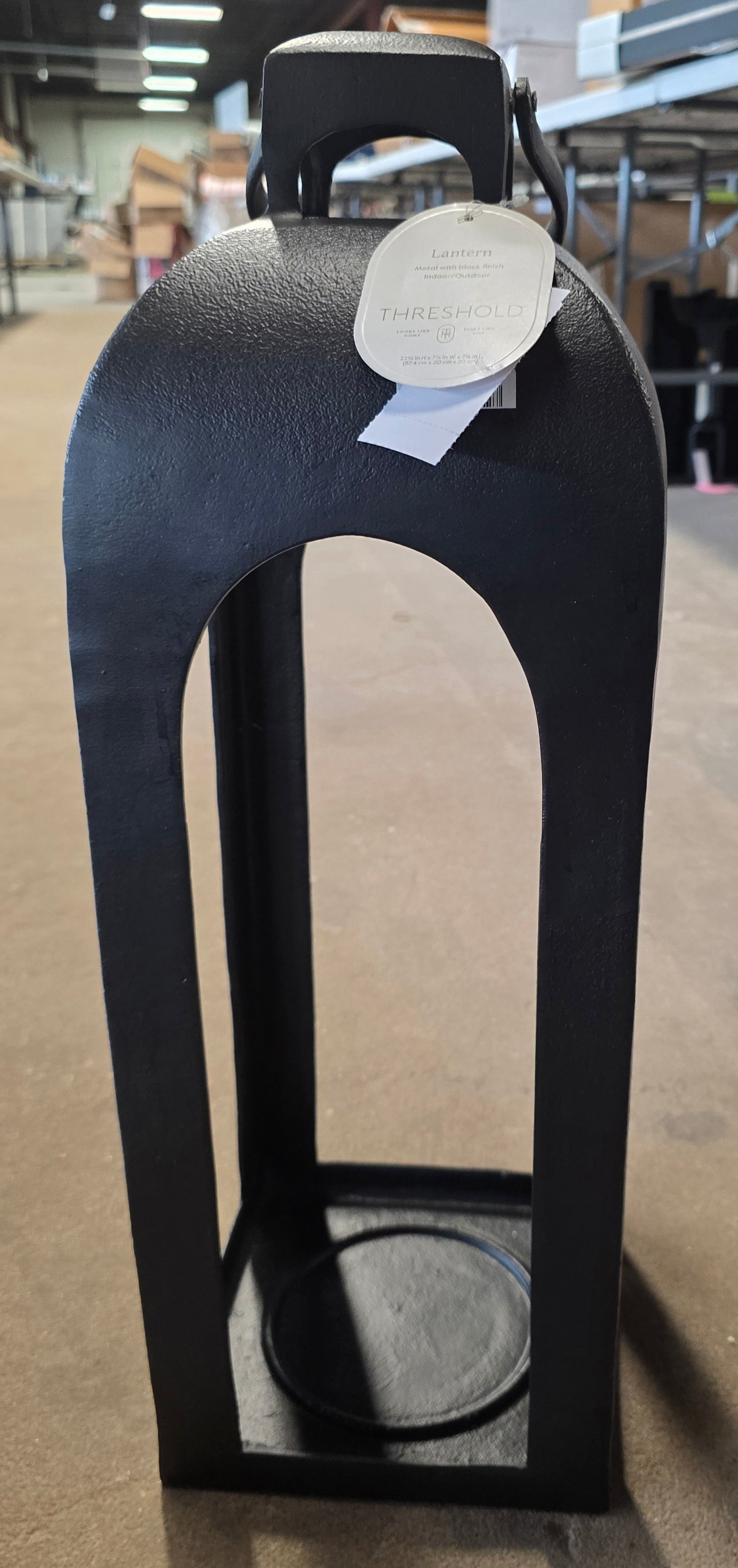 22.5"x7.7" Pillar Cast Aluminum Outdoor Lantern Candle Holder Black - Threshold™ AS-IS PICKUP ONLY