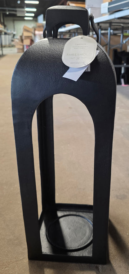 22.5"x7.7" Pillar Cast Aluminum Outdoor Lantern Candle Holder Black - Threshold™ AS-IS PICKUP ONLY