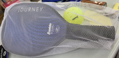 Franklin Sports 2 Player Wood Journey Pickleball Paddle and Ball Set in Mesh Bag - White/Navy: Medium Flex, Traditional Shape -Out of package