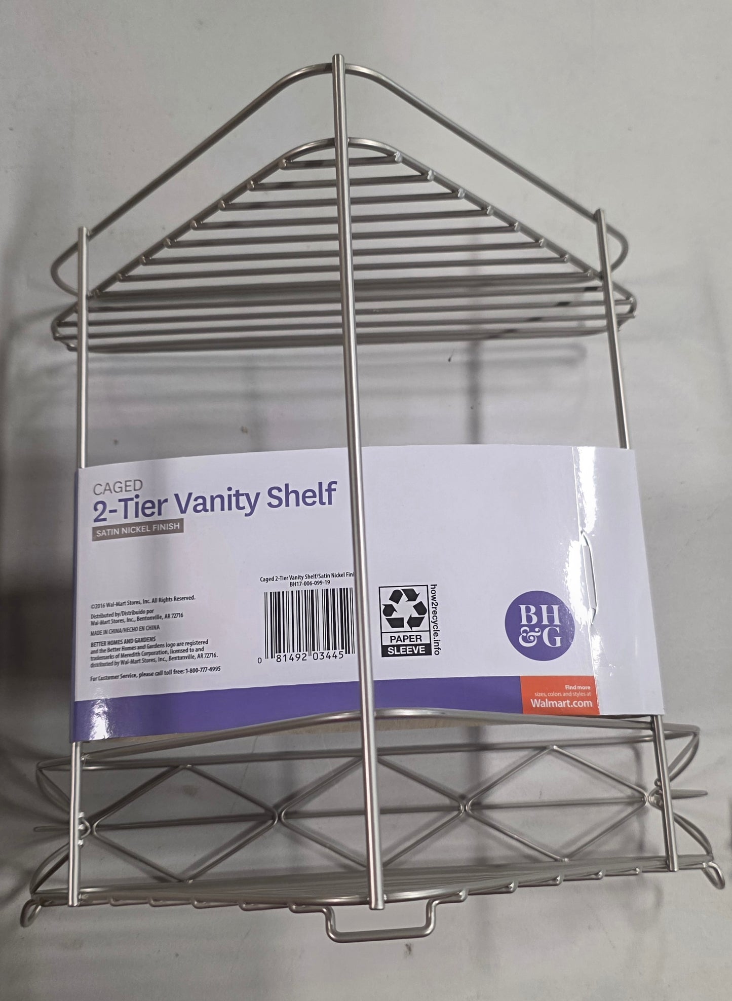 Better Homes & Gardens Caged 2-Tier Vanity Shelf, 10.75" x 6.5" x 10.6", Satin Nickel Finish