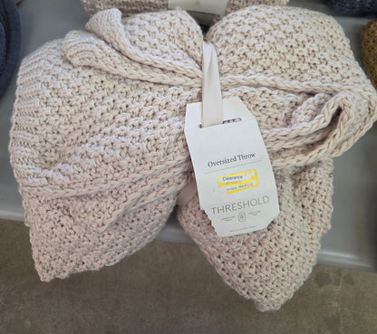 Oversized throw blanket 50in x 70in - AS IS - SOME KNOTS ARE LOOSE