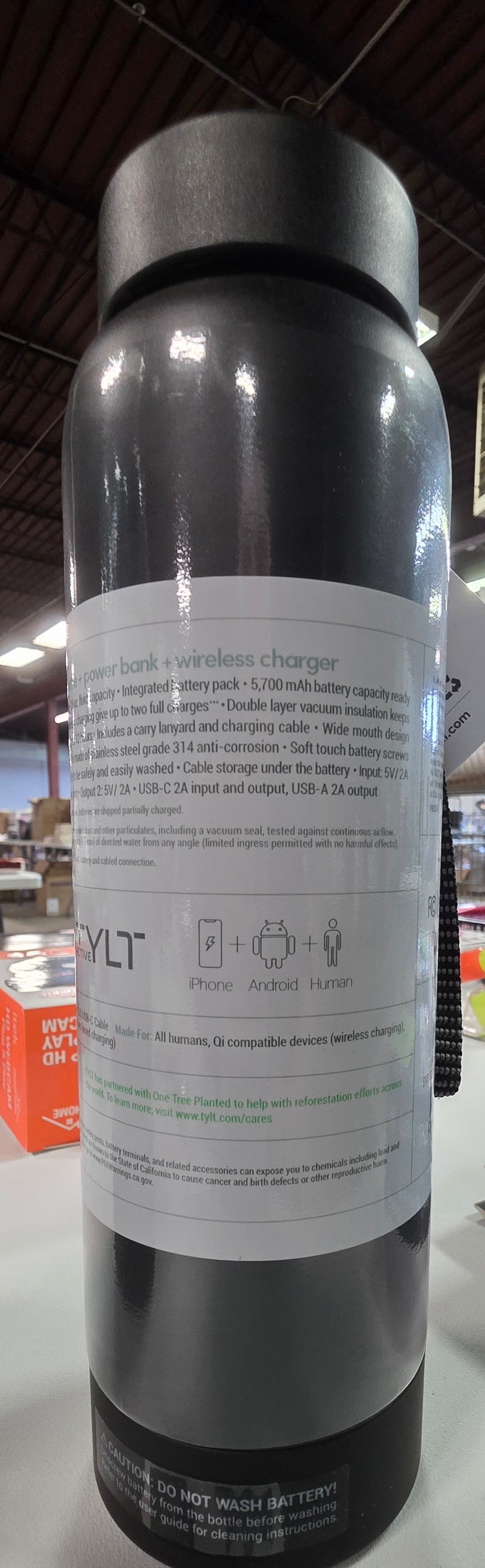 TYLT Power Bottle 2.0 24oz Stainless Steel Water Bottle with Magnetic Portable Power Bank