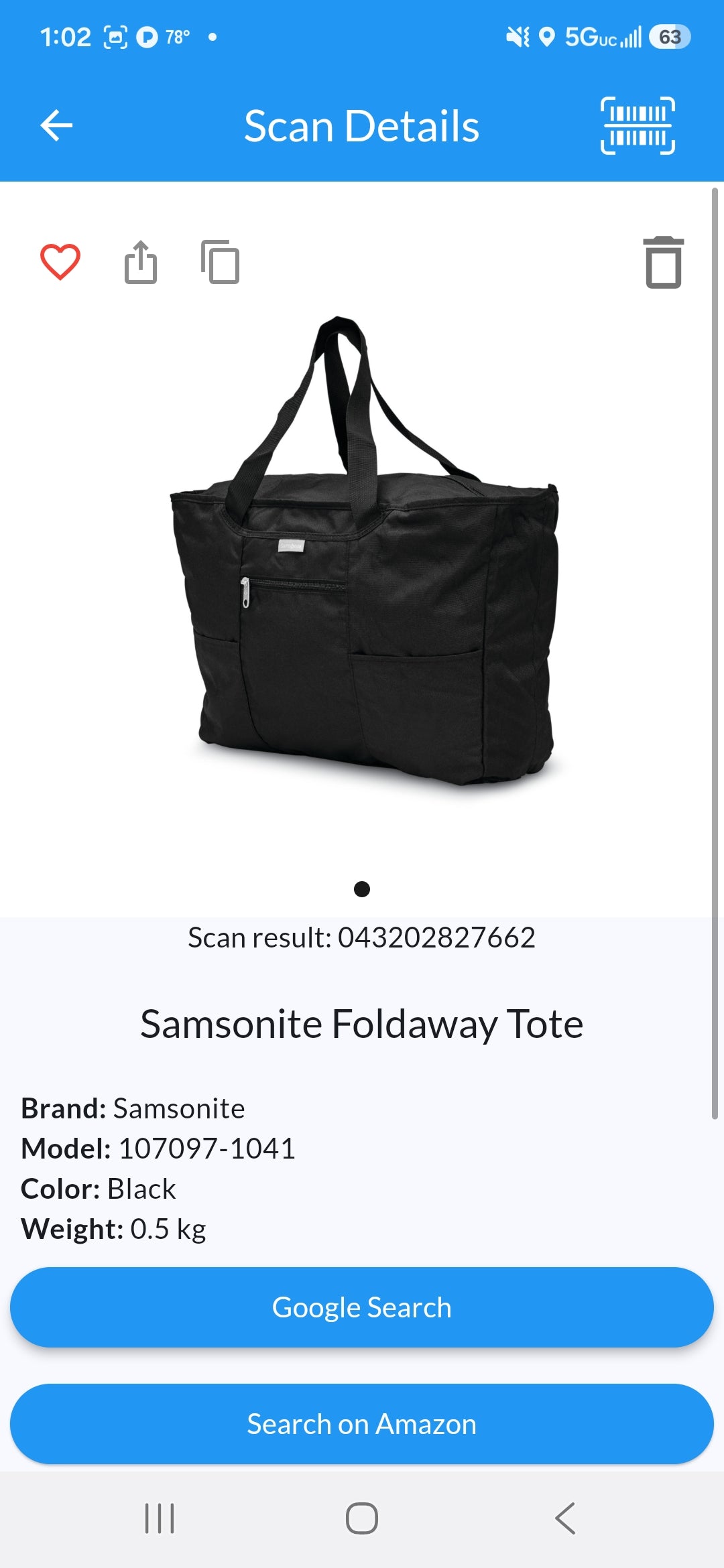 Samsonite foldaway tote