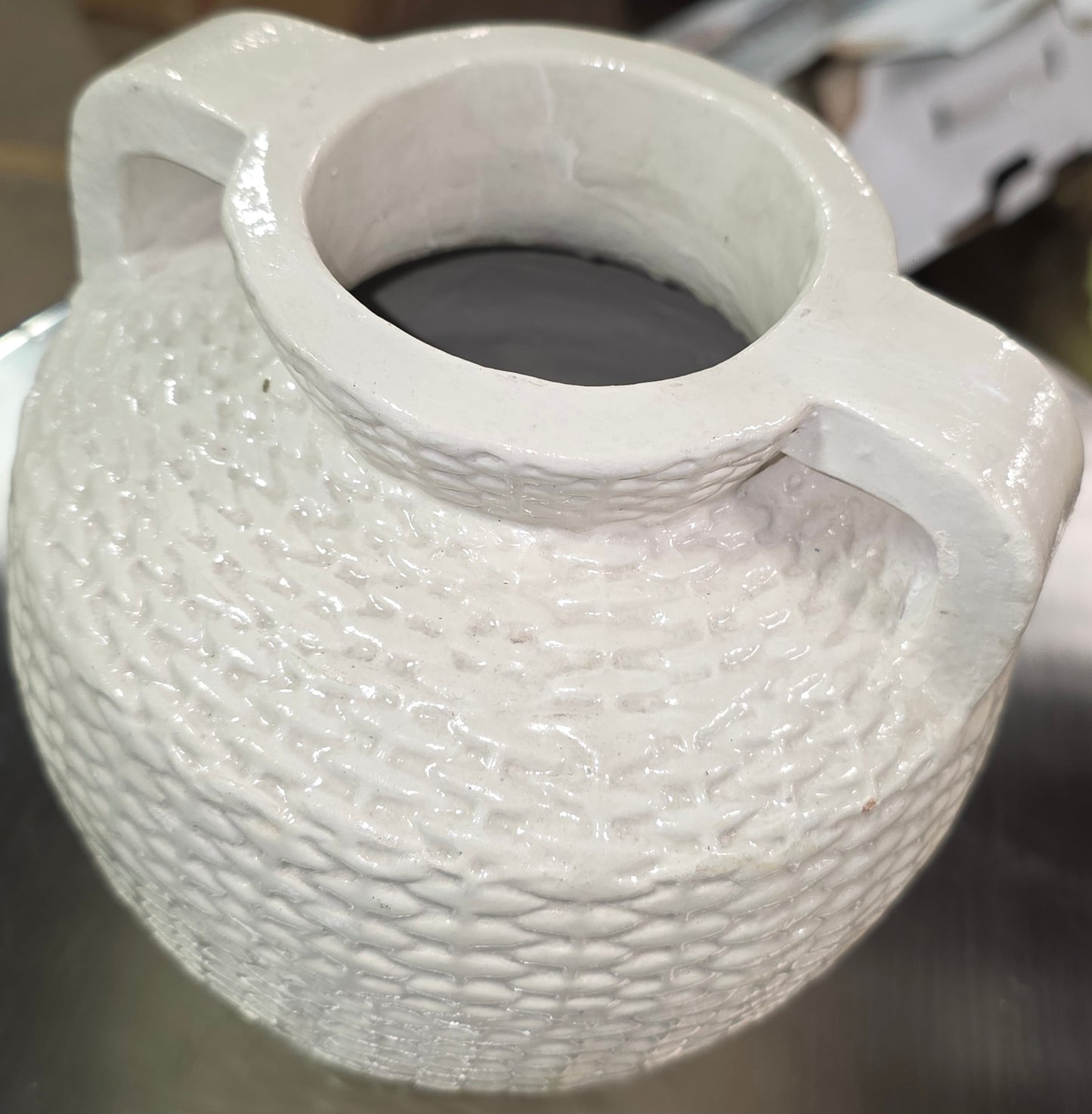 10.5" Small Woven Texture Ceramic Vase Cream - Threshold™ designed with Studio McGee