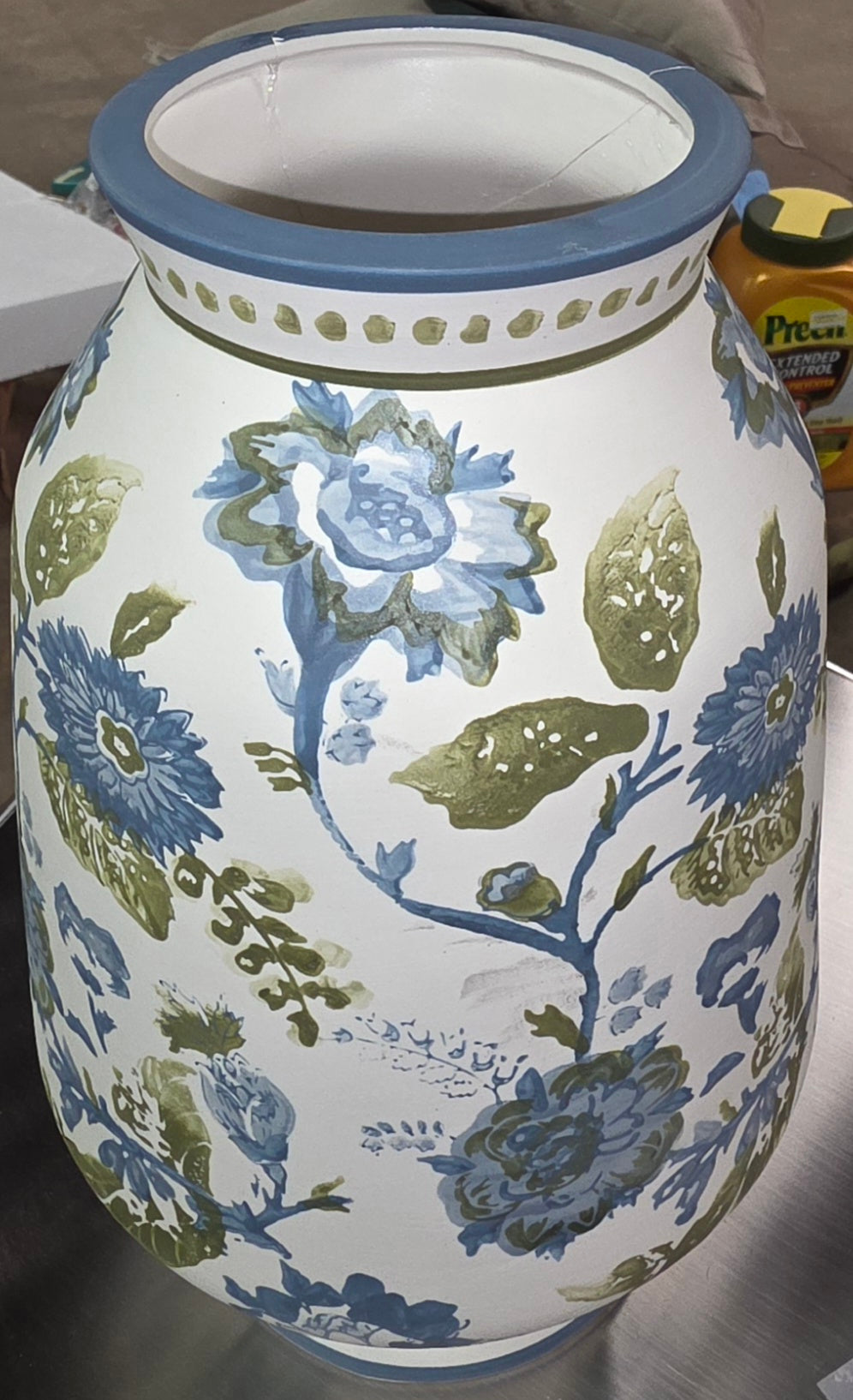 THRIFTY: 12" Tall Floral Painted Ceramic Vase Blue/Green - Threshold™ AS-IS PICKUP ONLY