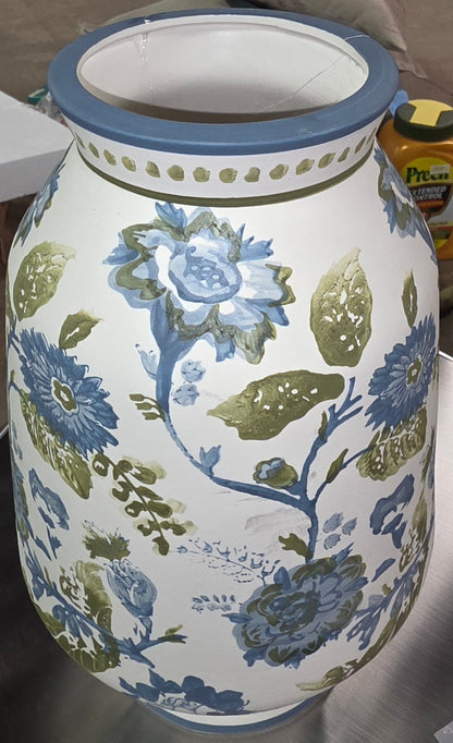 THRIFTY: 12" Tall Floral Painted Ceramic Vase Blue/Green - Threshold™ AS-IS PICKUP ONLY