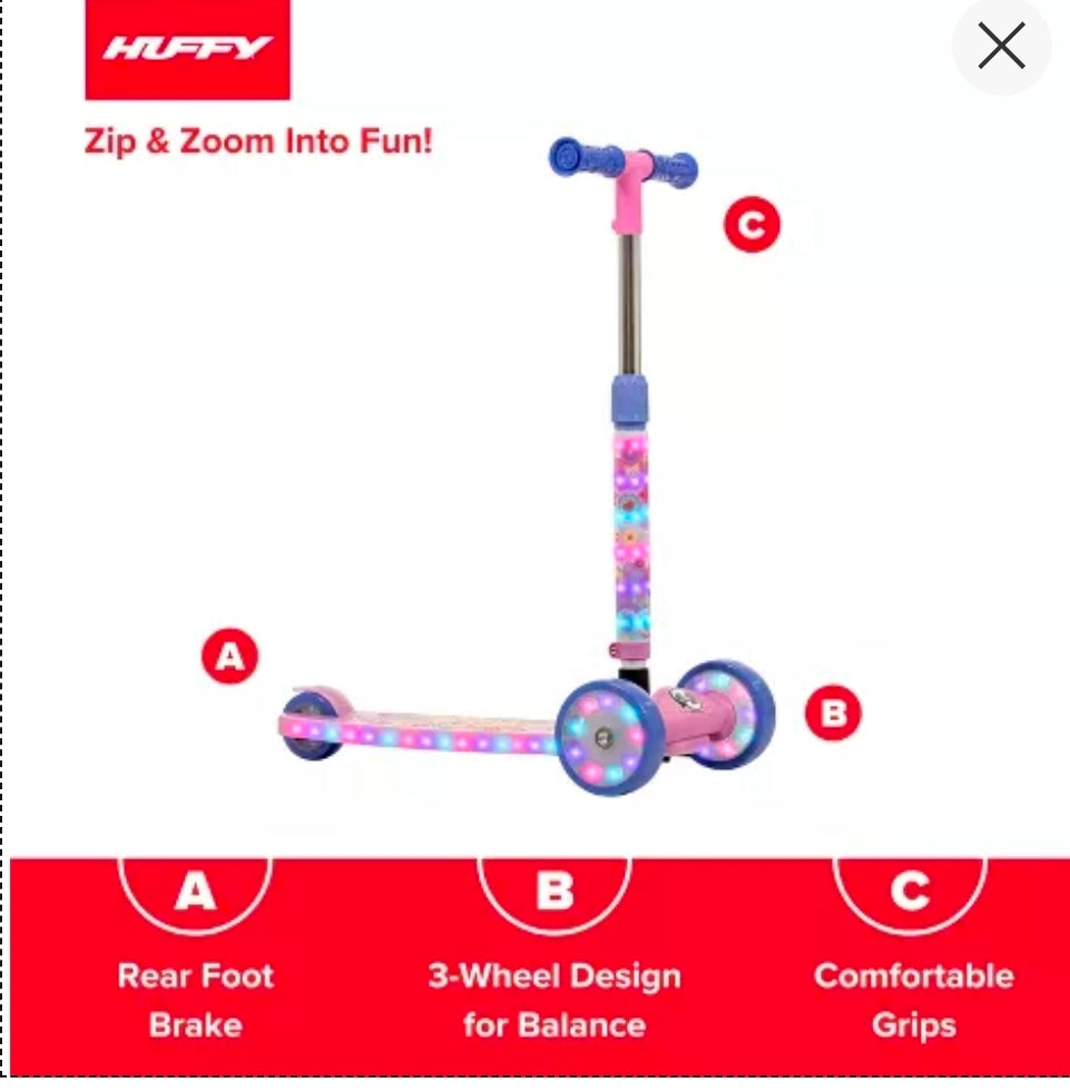 Huffy Disney Princess 3-Wheel Scooter with LED Lights - Pink/Purple