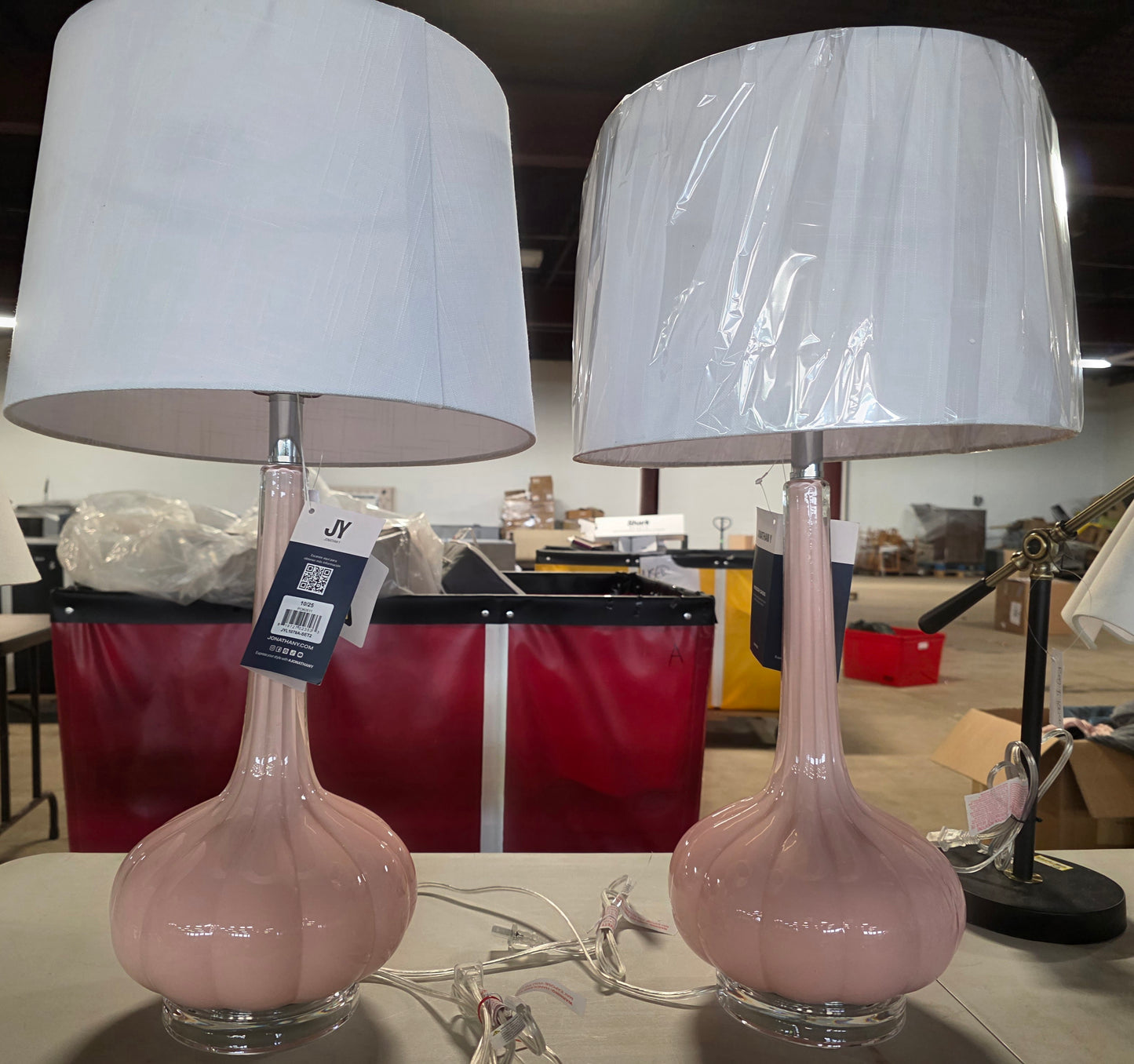 28.5" Bette Glass Teardrop Lamp Set of 2: JONATHAN Y, White Drum Shade