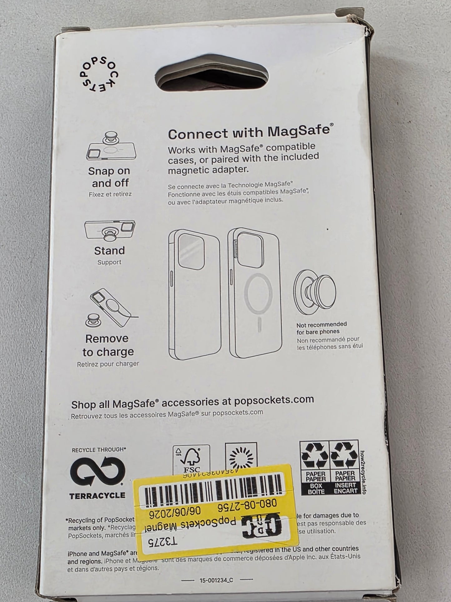 PopSockets Magnetic Phone Grip with MagSafe, Magnetic Adapter Ring Included - Clear - Open Box