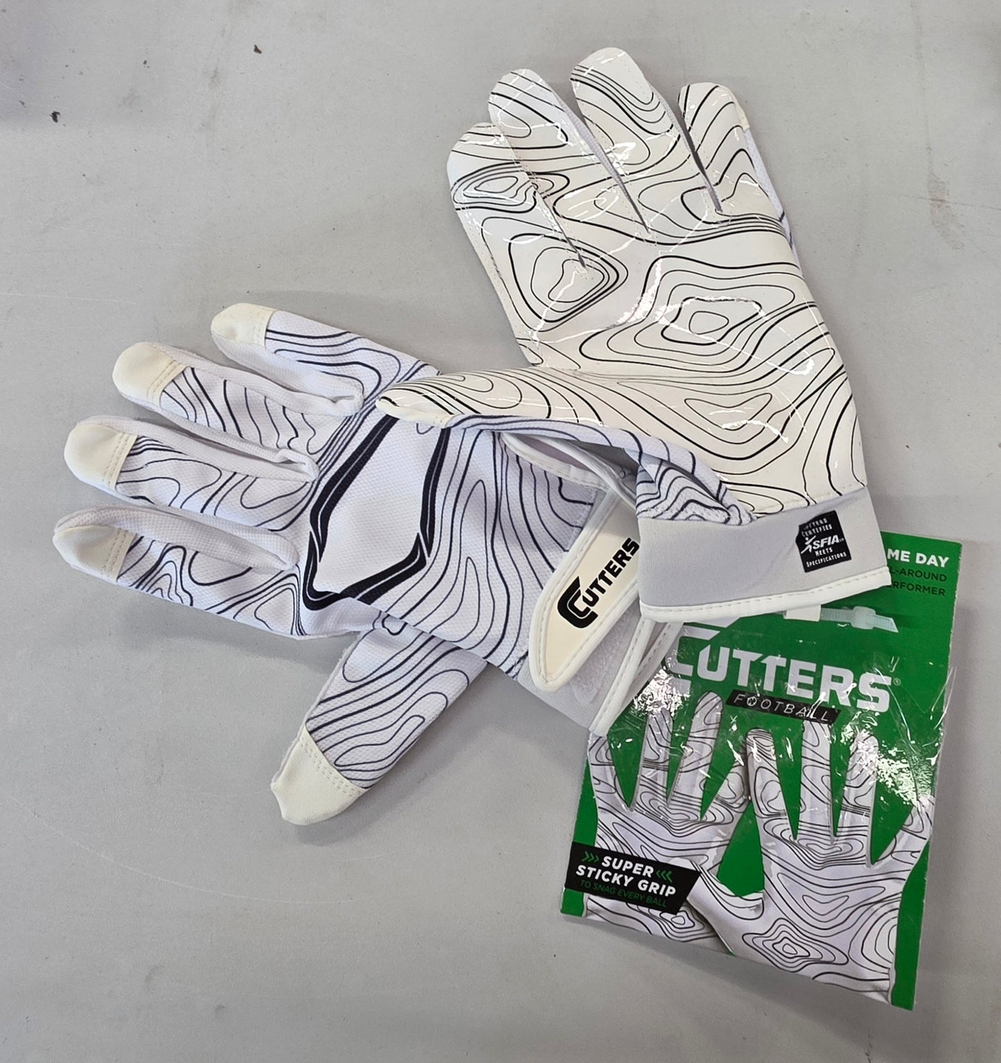 Cutters Game Day Receiver Youth Sports Gloves - White Topo L/XL: Nylon Strap Closure