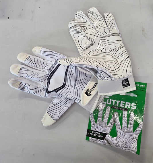 Cutters Game Day Receiver Youth Sports Gloves - White Topo L/XL: Nylon Strap Closure