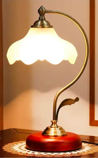 Gold Flower Table Lamp Glass Shade