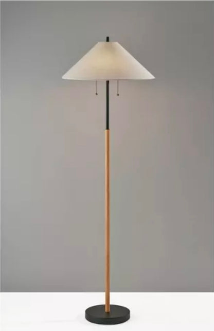 Palmer Floor Lamp Black/Natural - Adesso: Contemporary Standing Lamp with Pull Chain