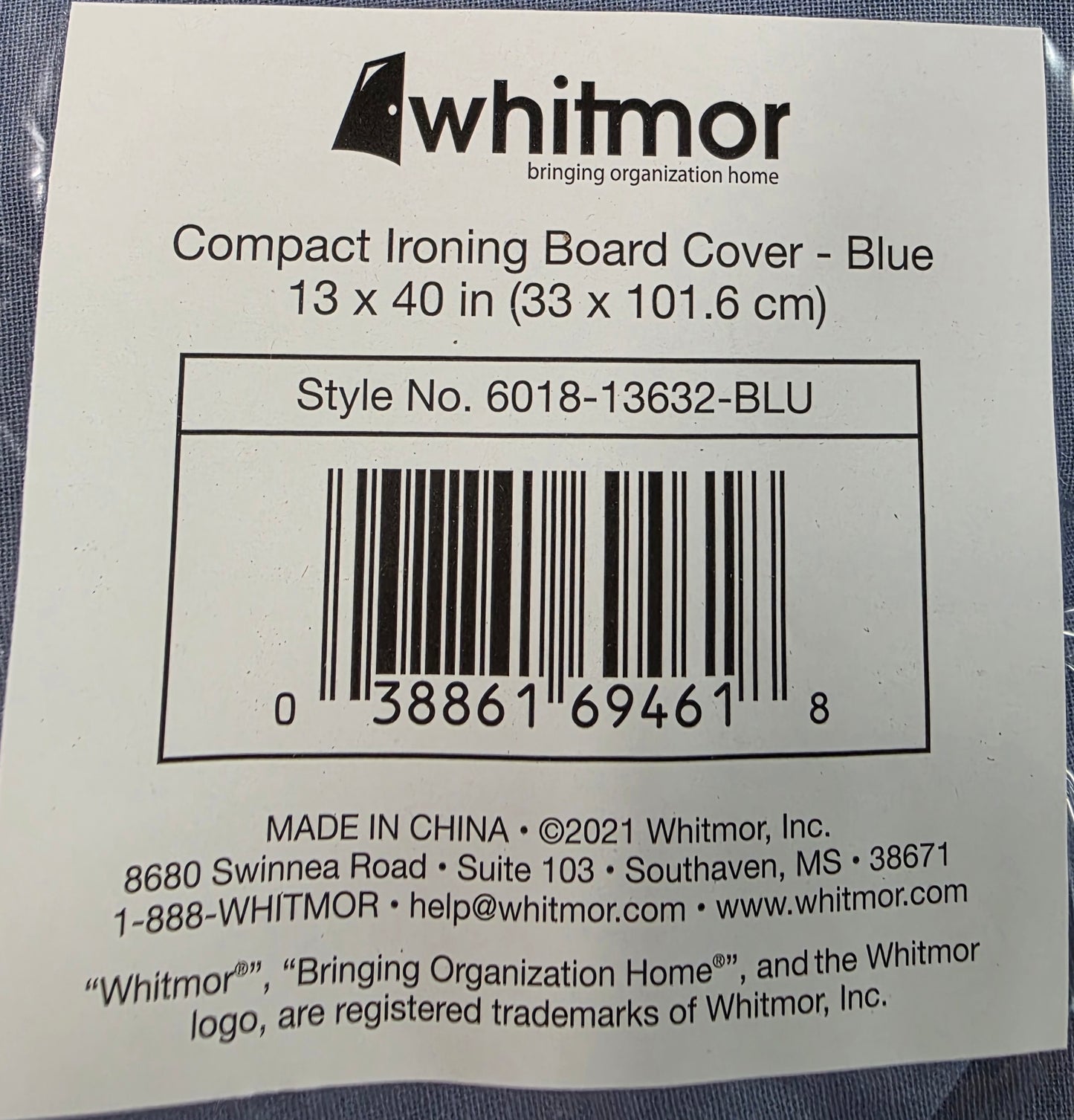 Whtmor -BLUE Compact Ironing Board Cover 13" x 40"