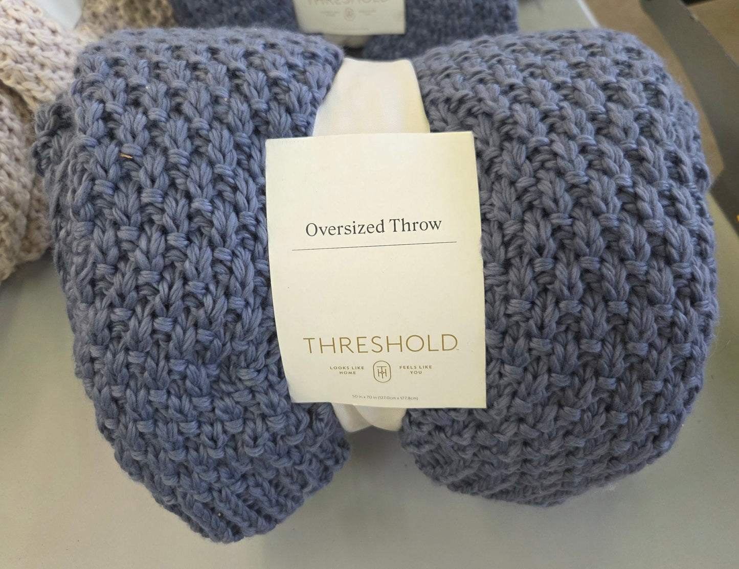 Oversized throw blanket 50in x 70in - AS IS - SOME KNOTS ARE LOOSE