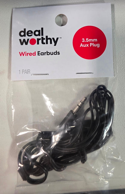 50 Pack of Wired Earbuds - Dealworthy™ Black: 3.5mm Jack In-Ear Headphones, ABS Cushion NEW