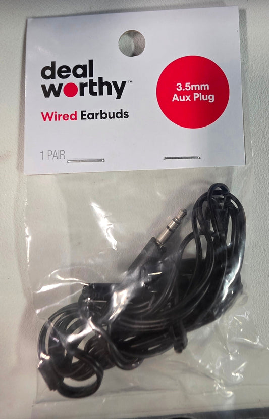50 Pack of Wired Earbuds - Dealworthy™ Black: 3.5mm Jack In-Ear Headphones, ABS Cushion NEW