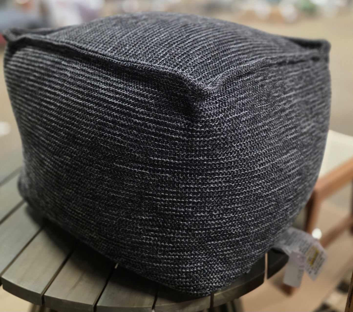 15"x20" Faux Natural Knit Patio Pouf Black/Gray - Threshold™