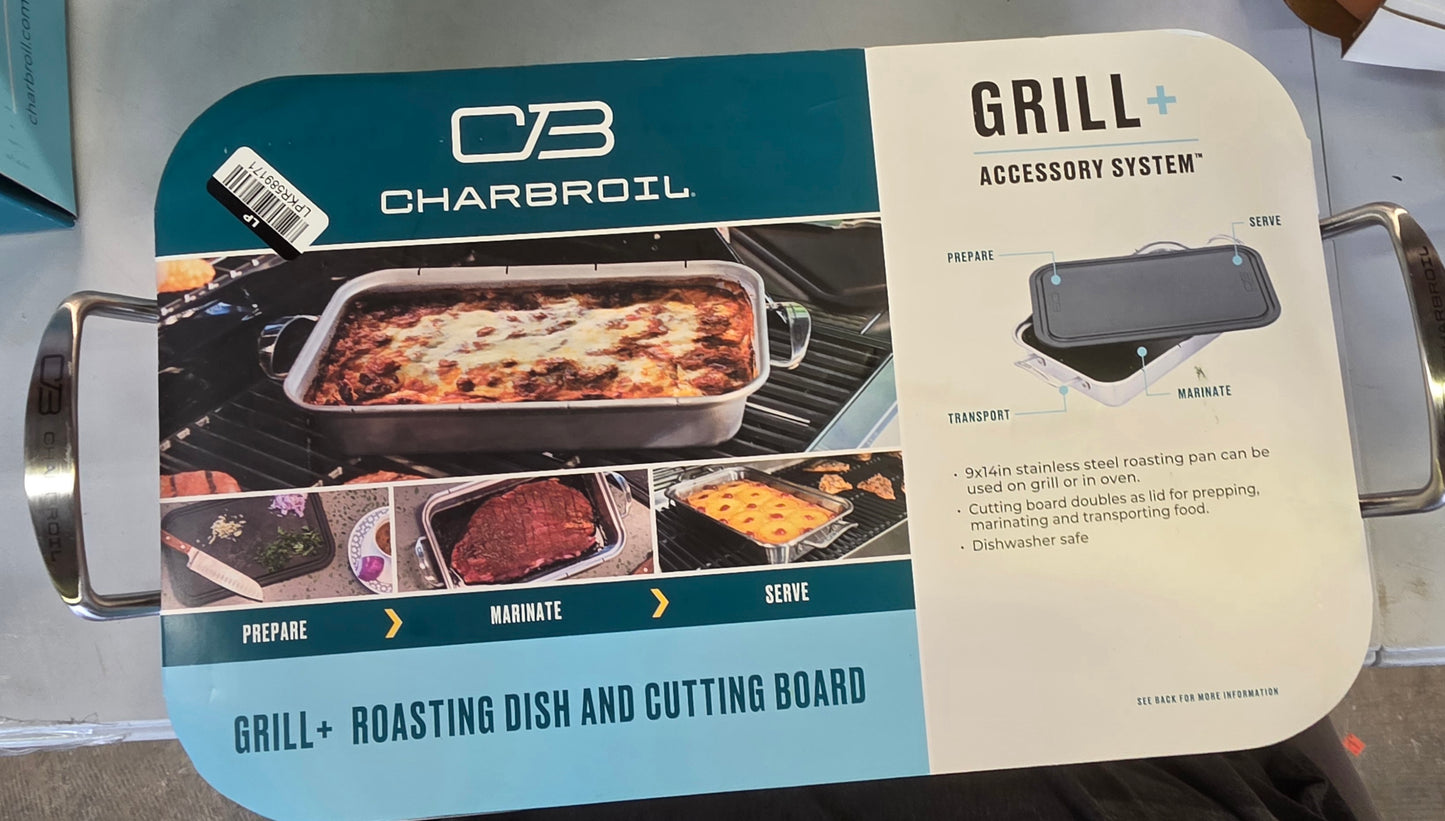 Charbroil Deep Dish and Cutting Board Stainless Steel Heat-Resistant Grill Topper Black/Silver