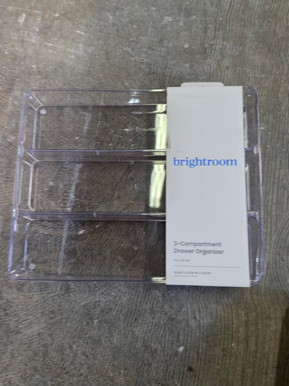 3 Compartment Plastic Organizer - Clear In-Drawer Storage, Contemporary Style, 16"x13" AS-IS