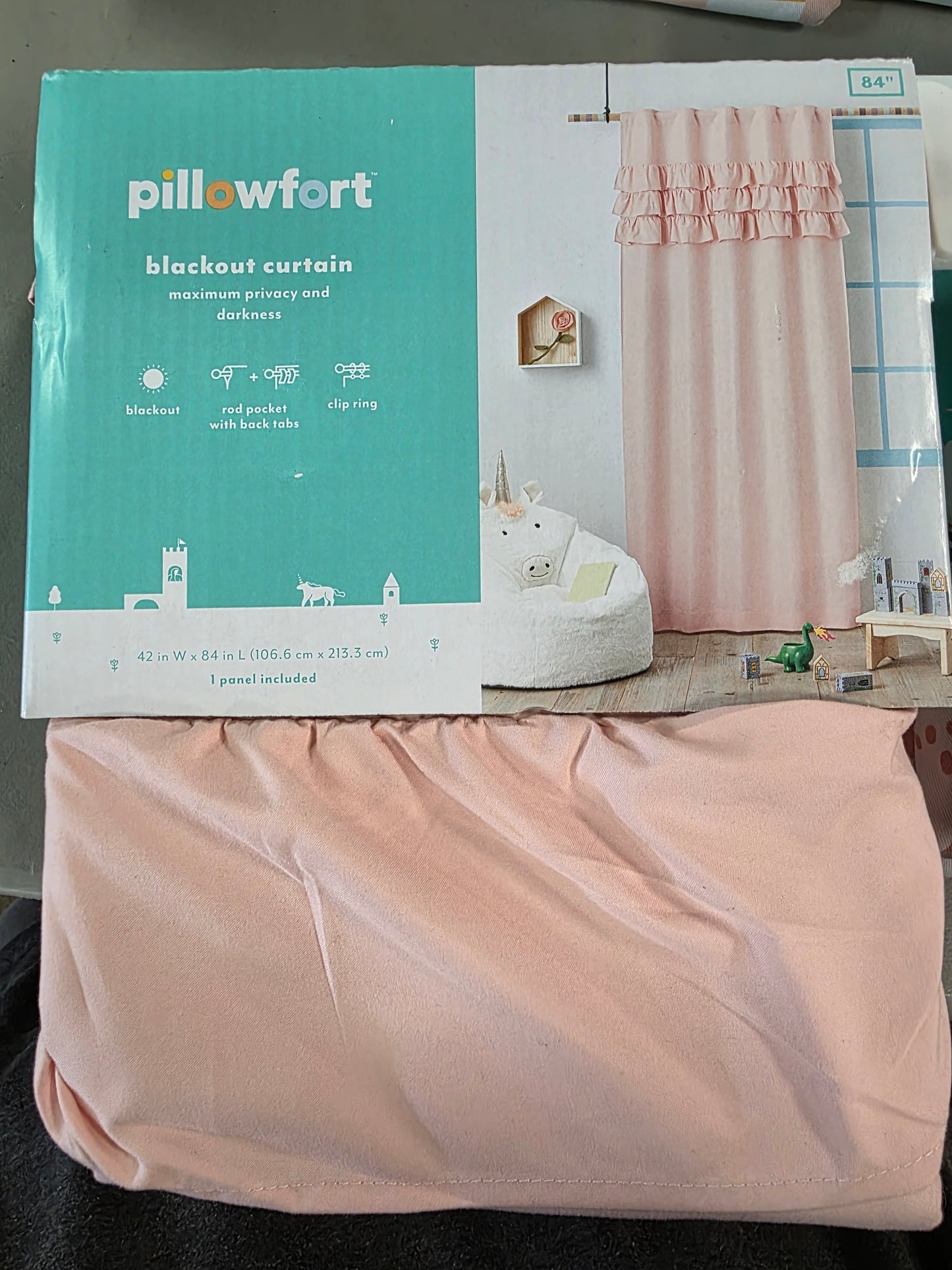 Blackout Curtain 42"W x 84"L Ruffle Blackout Window Curtain Panel Pink