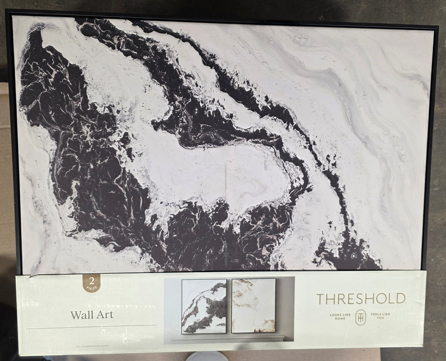 30" x 24" 2pk Marble Framed Printed Canvases Black/Tan - Threshold™: Abstract Digital Art, AS-IS PICKUP ONLY