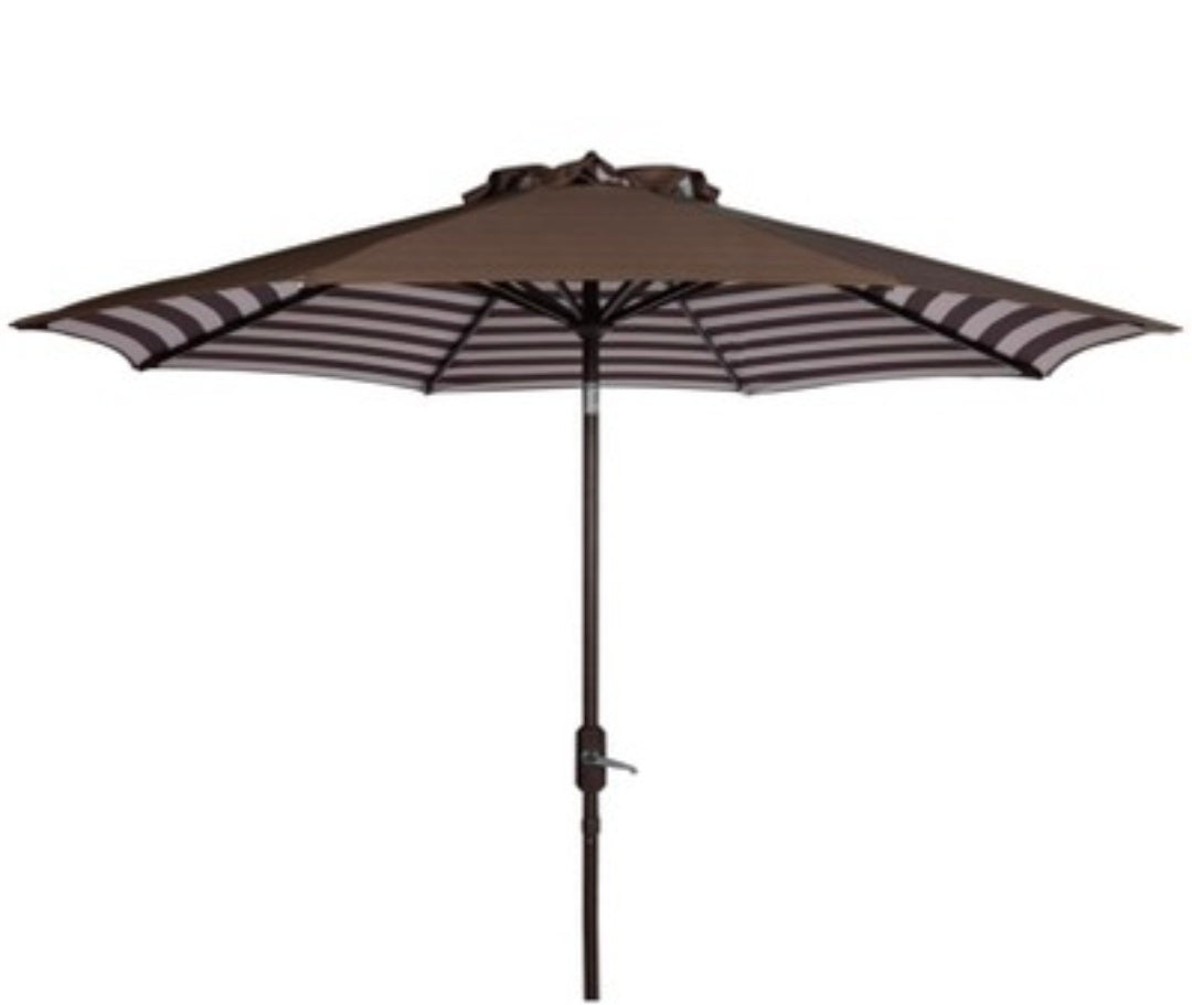 Athens Inside Out Striped 9Ft Crank Auto Tilt Umbrella - PAT8007 - Brown - Safavieh PICKUP ONLY