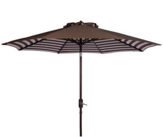 Athens Inside Out Striped 9Ft Crank Auto Tilt Umbrella - PAT8007 - Brown - Safavieh PICKUP ONLY